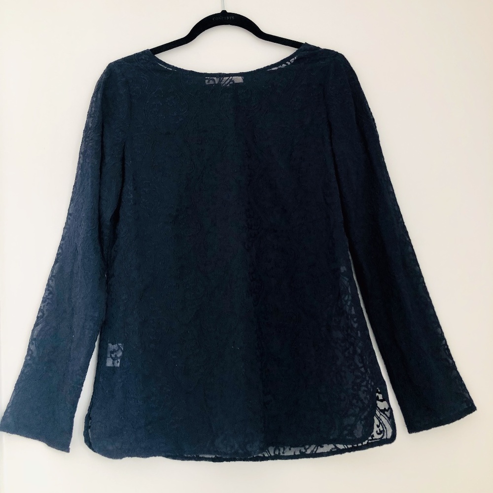 blue floral embroidered long sleeve top / size s